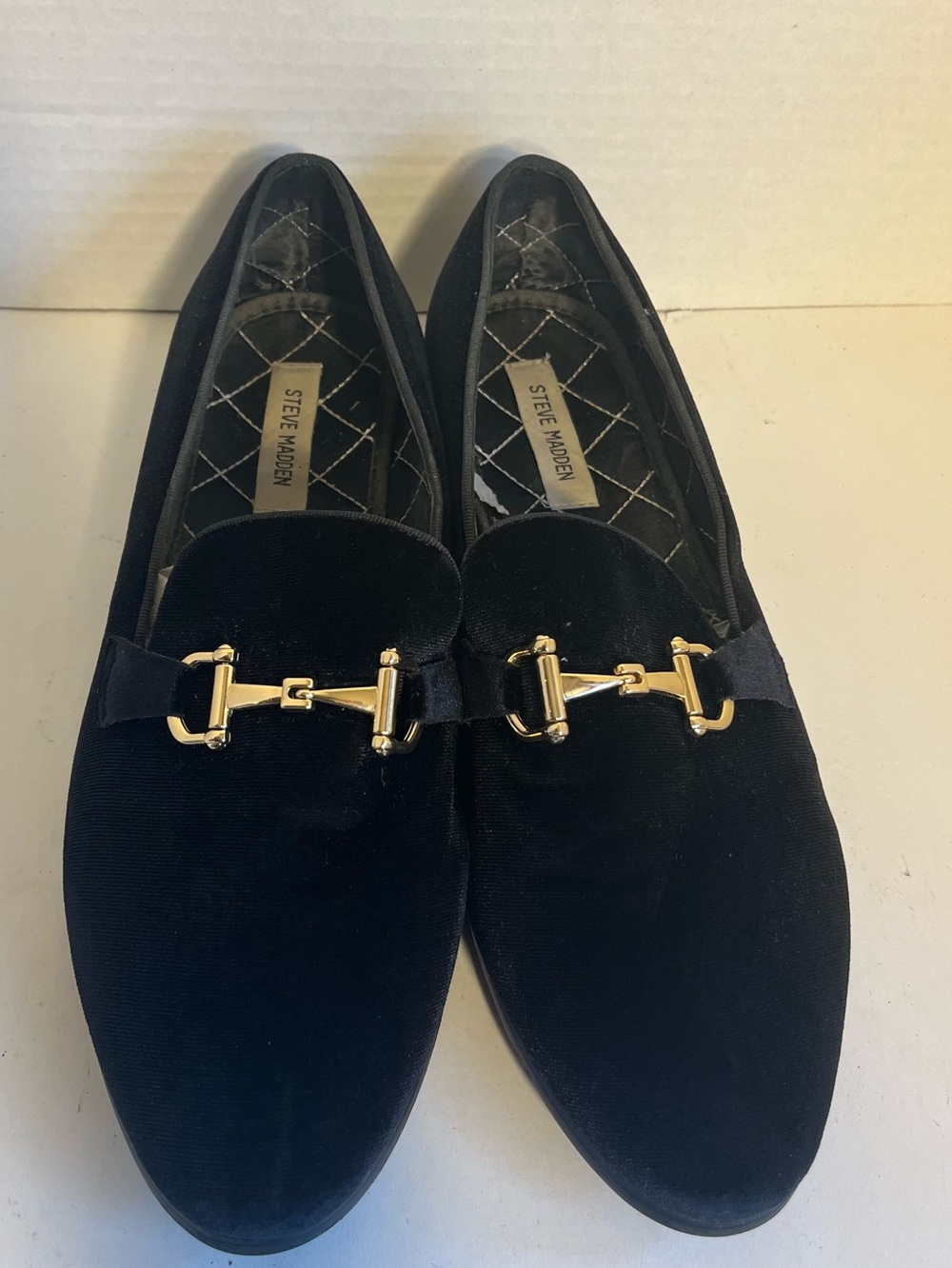 Men's Steve Madden Classic Black Velvet Loafers with Gold Bit (Size 12)